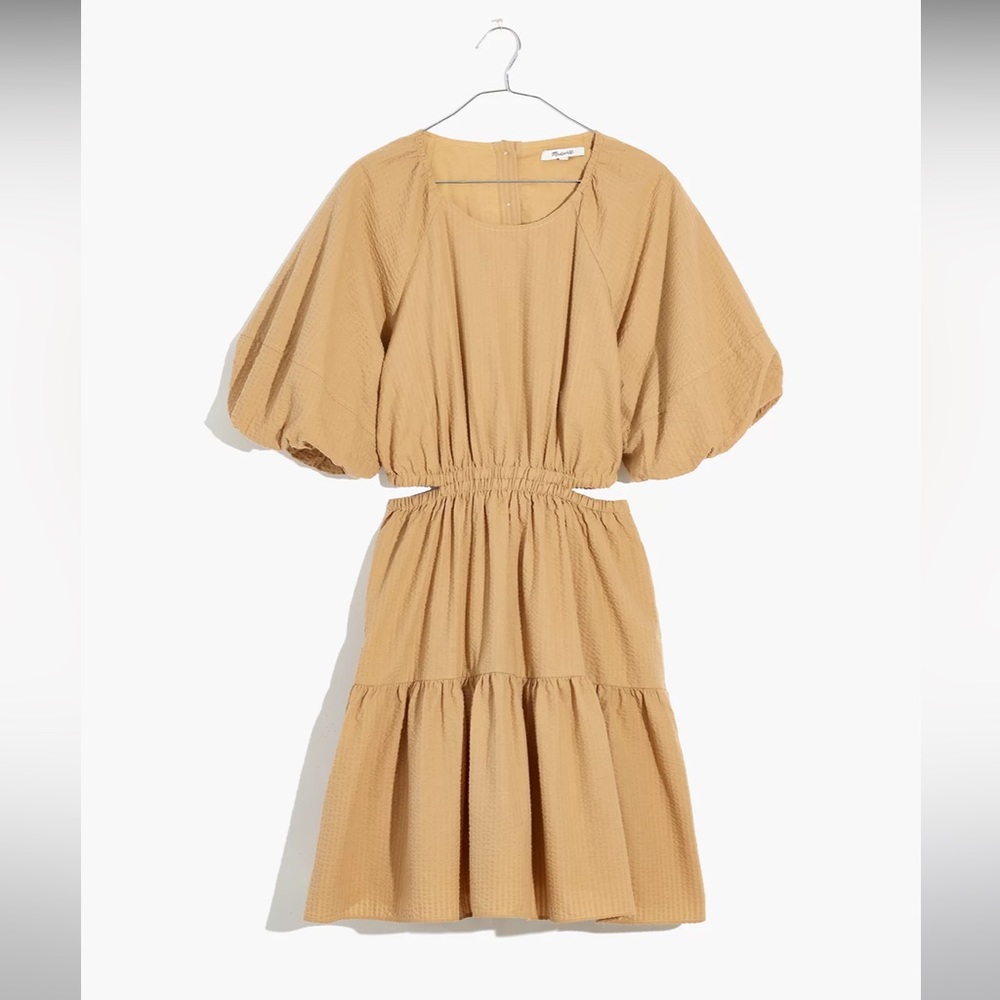 Madewell Seesucker Puff-sleeve cutout mini dress